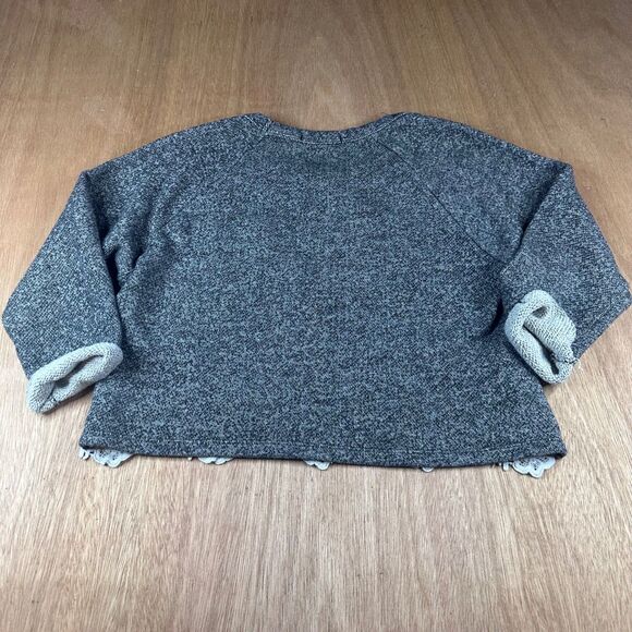 Papaya Lace Front Sweatshirt Gray White Raglan 3/4 Sleeve Womens S Crop - Picture 2 of 3